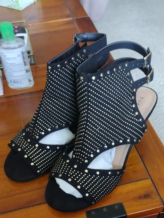 Black Studded Open-Toe Heeled Sandals - Women's 13w