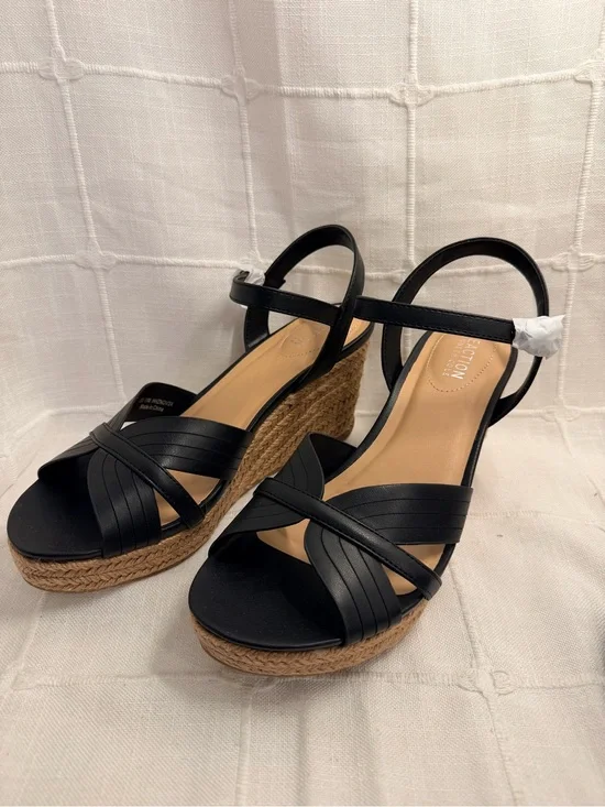 Kenneth Cole Reaction Comi Black Espadrille Wedge Sandals Size 11M NEW