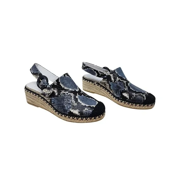 Vince Glyn Espadrille Wedge‎ Sandals 6 Wom Slingback Blue Snake Skin Leather NEW