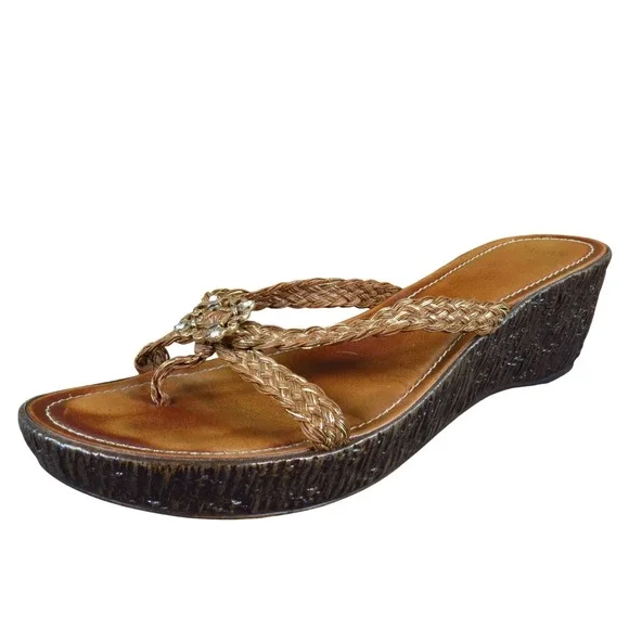 Italian Shoemakers Rhinestone Women Sandal Size‎ 10 Casual Bronze Fabric Wedge