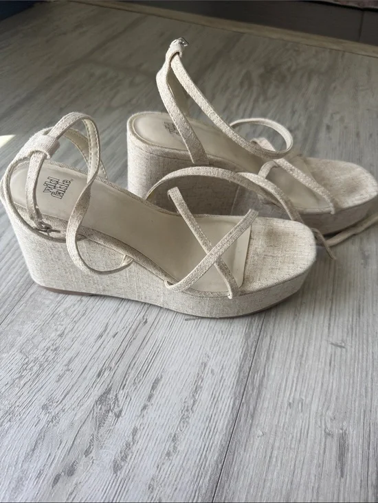 Beige Wedge Sandals with Ankle Strap