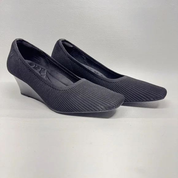 Vivaia Wedge Pumps Womens 41 Black‎ Knit Square Toe Sustainable Comfortable Chic