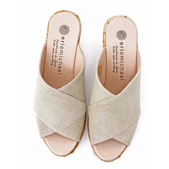 Eric Michael Natural Linen Crisscross Wedge Sandals