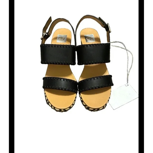 DV Dolce Vita Black Whipstitch Wedge Sandals Espadrille Platform 9.5 NEW