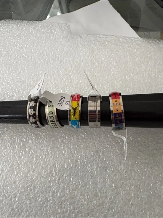 Unbranded Multicolor Enamel Patterned Stainless Steel Ring - Size 8 9 11