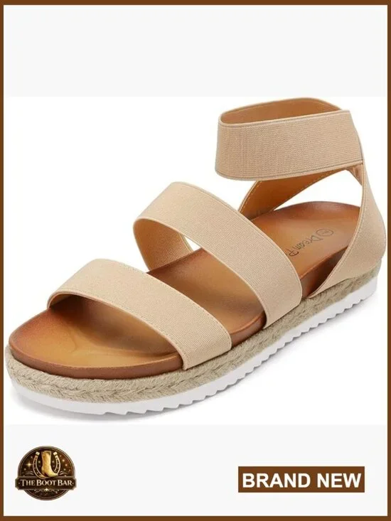 Open Toe Ankle Strap Espadrille Flatform Wedge Sandals, Slip-On Design