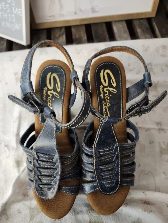 Sbicca Denim Blue Strappy Wedge Sandals