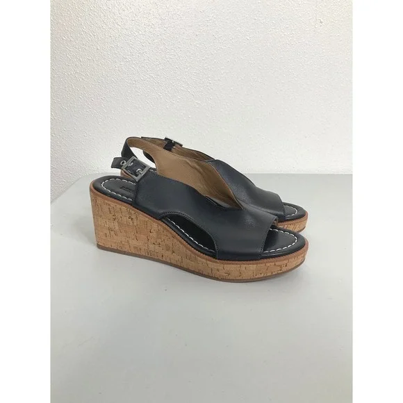 Bernardo Womens Black Leather Cork‎ Wedge Slingback Sandals Size 7