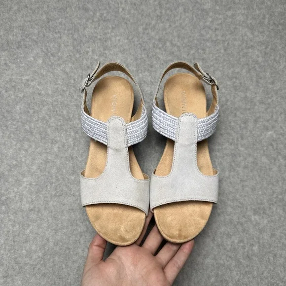 Vionic Kaytie‎ Wedge Suede Sandal Blue Haze Woman's Size 8.5