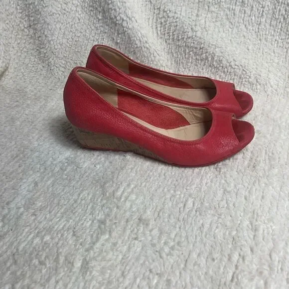 Cole Haan Nike Air leather blood orange Peep Toe Wedge Shoes SZ10B