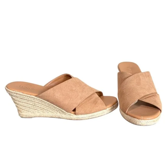 J. Crew Tan Suede Criss Cross Wedge‎ Espadrille Sandals Women's Size 8.5
