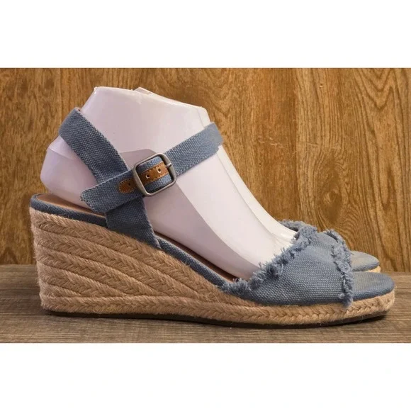 Lucky Brand‎ Moliey Wedge Espadrille Sandals Womens Size 9 Blue Fabric