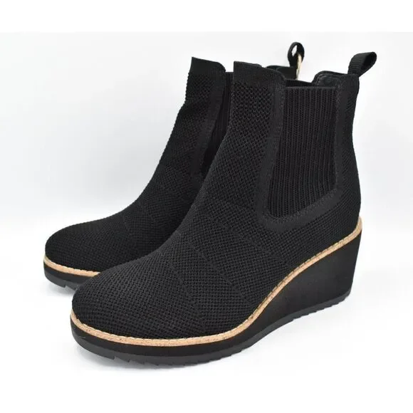 Sofft Women Size 9.5 Eiley Black Knit Water‎ Resistant Wedge Chelsea Boots