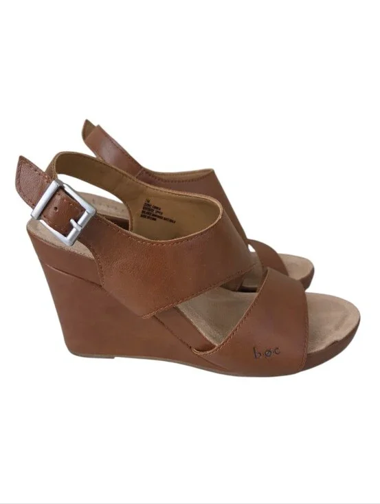 boc born concept womens cognac brown faux leather wedge comfort sandals size 7