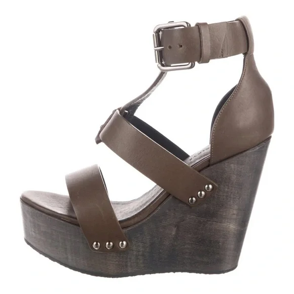 AllSaints Rotchko Strappy Wedge Platform Sandal Genuine Leather High Heel Sz39