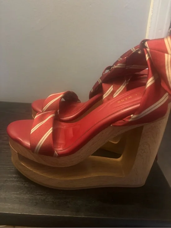Red Striped Platform Wedge Sandals