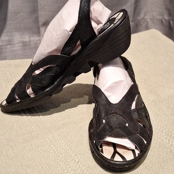 Fly London Wedge Slingback Sandals Black Size 38 US 7/7.5