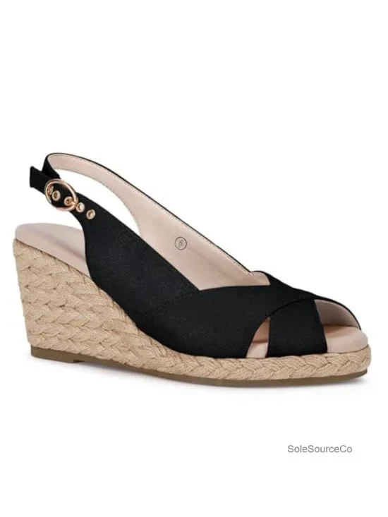 Slingback Espadrille Wedge Sandals - Black