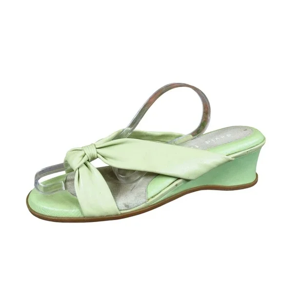 David Tate Women Leather Slide‎ Wedge Sandals Size 8 Casual Lime Green