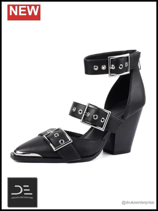 Western Heels Women Wedge Sandals 3.34 in Block Heel Pointed Toe Faux Leather