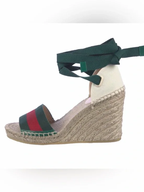Gucci Lilibeth Web espadrille wedge sandals Sz  38