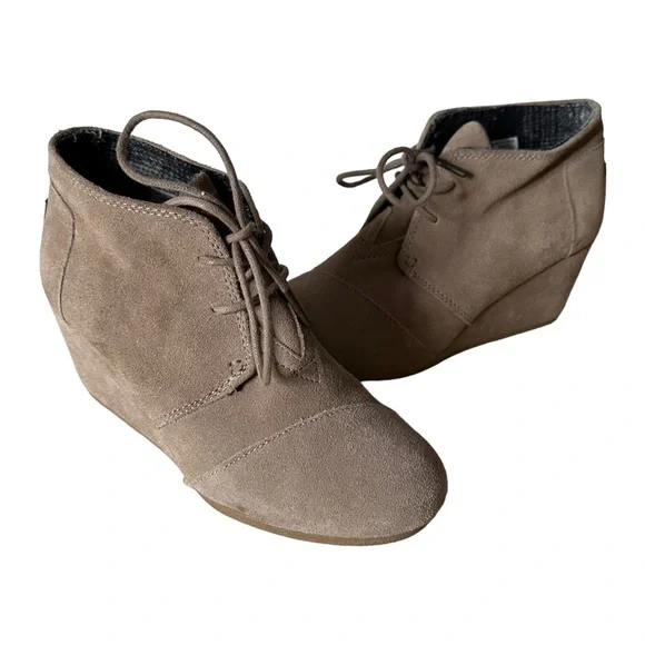 TOMS Ankle Booties Suede Leather Lace Up Wedges Women's‎ Shoes Size 8