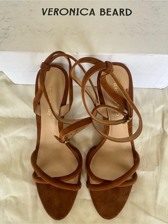 Veronica Beard Strappy Rust Brown Suede Sandals Wedges Heels 6 1/2