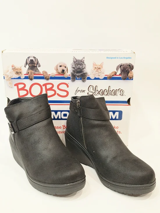 BOBS from Skechers Gala In High Demand Women’s Black Wedge Ankle Boots