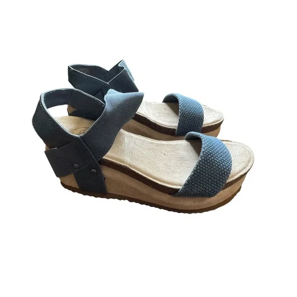 Hokus Pokus Jenny Wedge Sandals Womens 6.5 Blue Excellent Platform Elastic