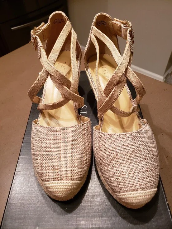 Natural Strappy Wedge Shoes