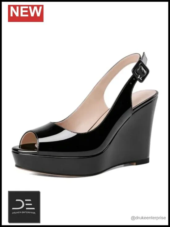 Women's Peep Toe Wedge Heels Slingback Platform High Pumps Party Dress Casual