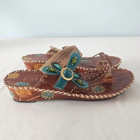 Western L'Artiste Spring Step Santorini Leather Sandals Women 35 Brown Turquoise