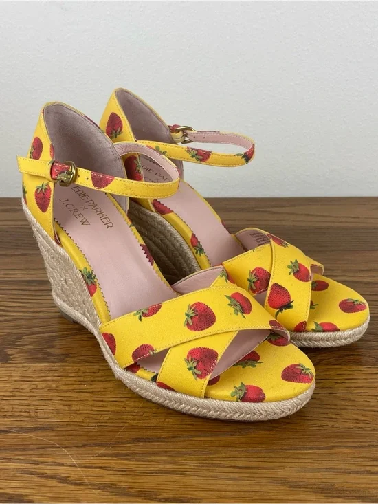 Edie Parker x J.Crew Strawberry Print Espadrille Wedge Sandals