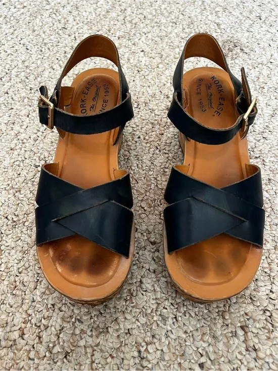 Kork-Ease Navy Leather Cork Wedge Sandals