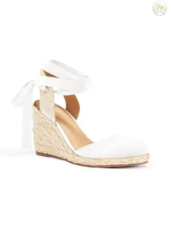 Womens Lace Up Espadrille Wedges Platform Sandals Closed Toe Slingback Heels