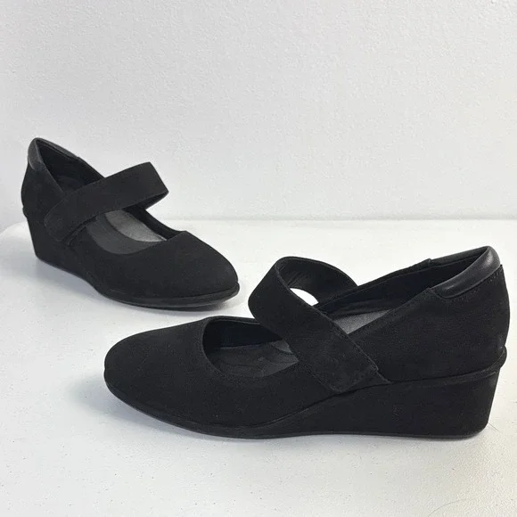 Black Suede Mary Jane Wedge Preppy Shoes Career Minimalist Whimsigoth Women 9