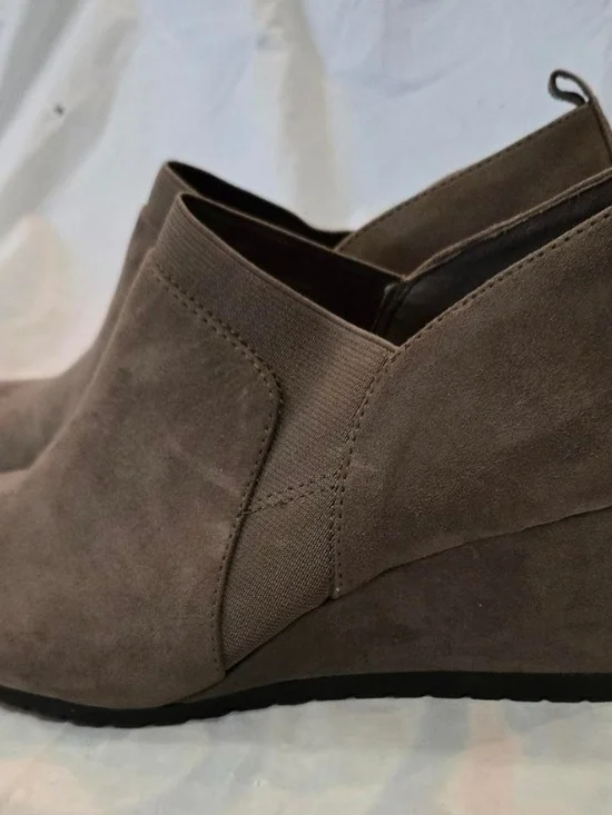 Bandolino Taupe Suede Wedge Slip-On Booties