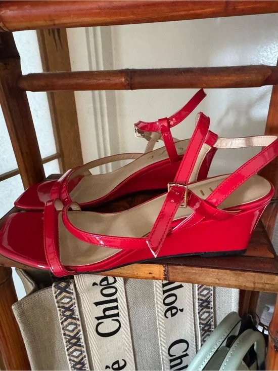 Red Patent Wedge Sandals - Unbranded