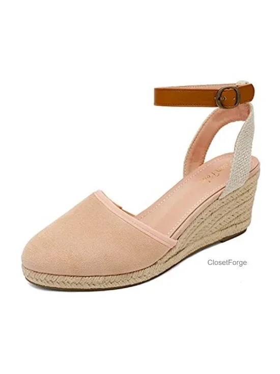 Espadrille Wedge Sandals Closed Toe Ankle Strap Womens Casual