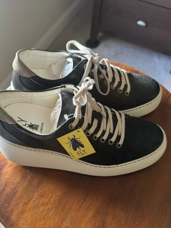Fly London Men's Black Sneakers with White Platform