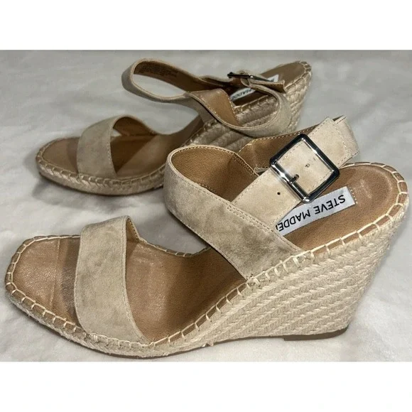 Steve Madden‎ Women's Upstage Wedge Sandal, Tan Suede, Size 10