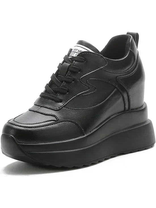 Stylish Platform Sneakers for Women - High Hidden Heel Wedge Lace-Up Tennis
