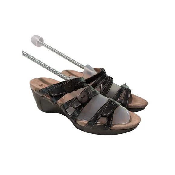 Romika Womens Comfort Leather Sandals Slip On Slides Wedge Size US 8.5 Brown
