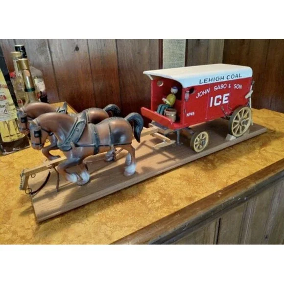 ⁠Vintage Lehigh Coal John Sabo & Son Horse Drawn Ice Wagon Toy Scale Model 1:9