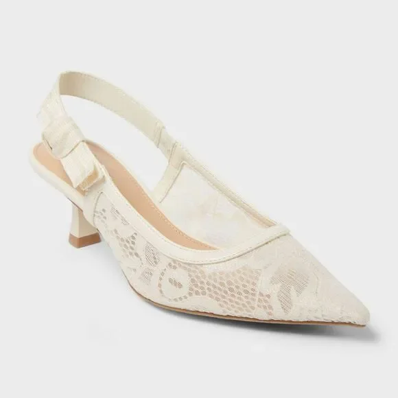 Women's Milan Pointed Toe Slingback Stiletto Heels - Cream 6.5