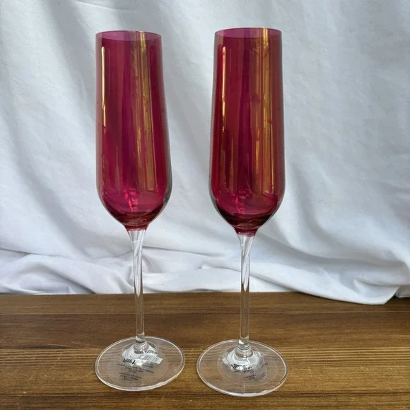 Pier 1 Ruby Luster Champagne Flutes Set of 2 Slovakia Hand Wash‎ Only 10.5