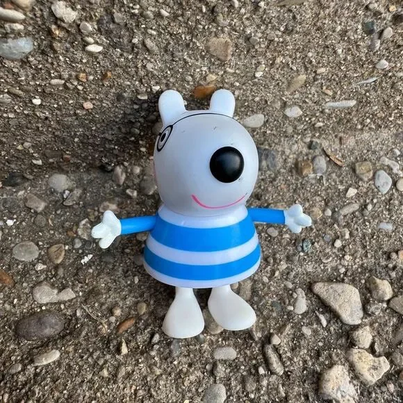 Rare Peppa Pig Penny Polar Bear Posable Figure Blue White Striped Shirt Glasses