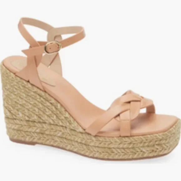 Stuart Weitzman Tan Braida Max Leather Espadrille Wedge Sandals Sz: 6.5