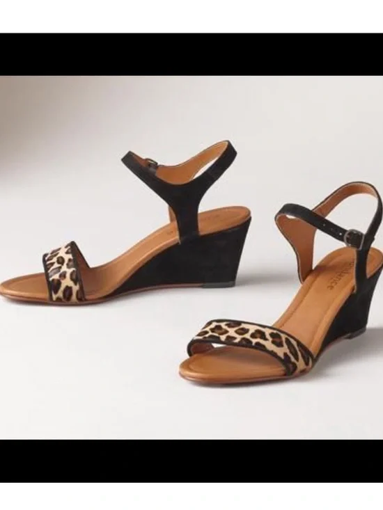 Sundance 100% Leather/Suede Calf-hair Leopard Print & Black Wedge Sandals
