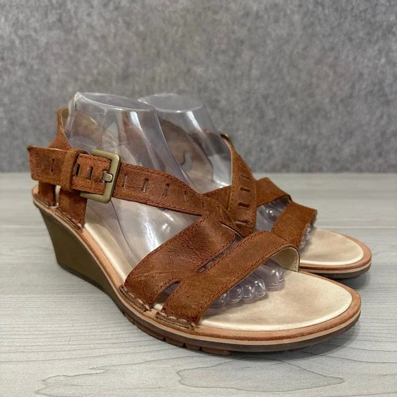 Merrell Sirah Lattice Wedge Sandals Womens 11‎ Brown Leather Buckle Comfort